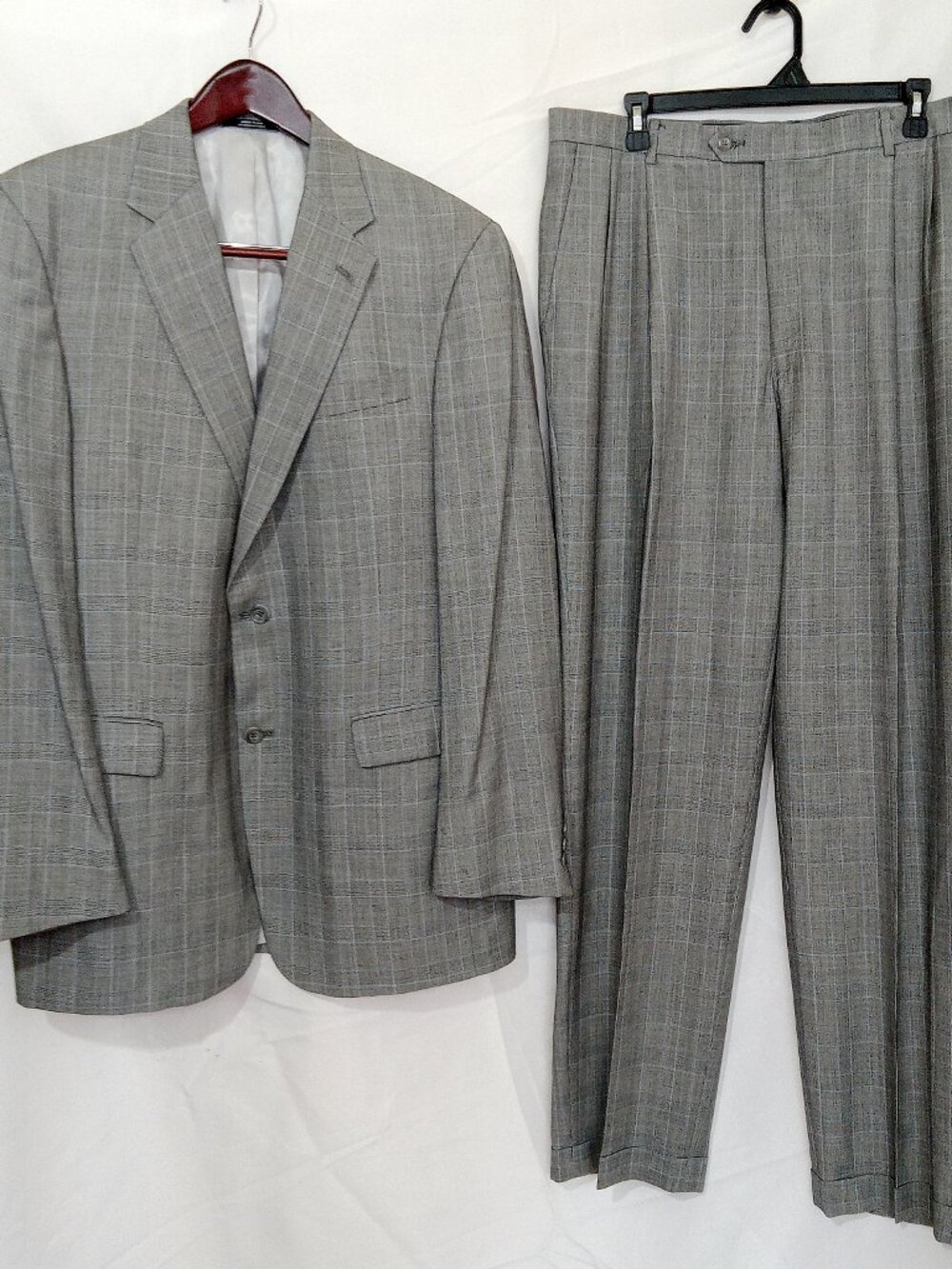 VTG Hart Schaffner Marx Suit 43L 38x33 Wool Glen Plaid Prince Wales USA Union